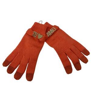 BCBGeneration Knit Gloves Womens One Size Orange Te Amo Gold Tone Metal Detail